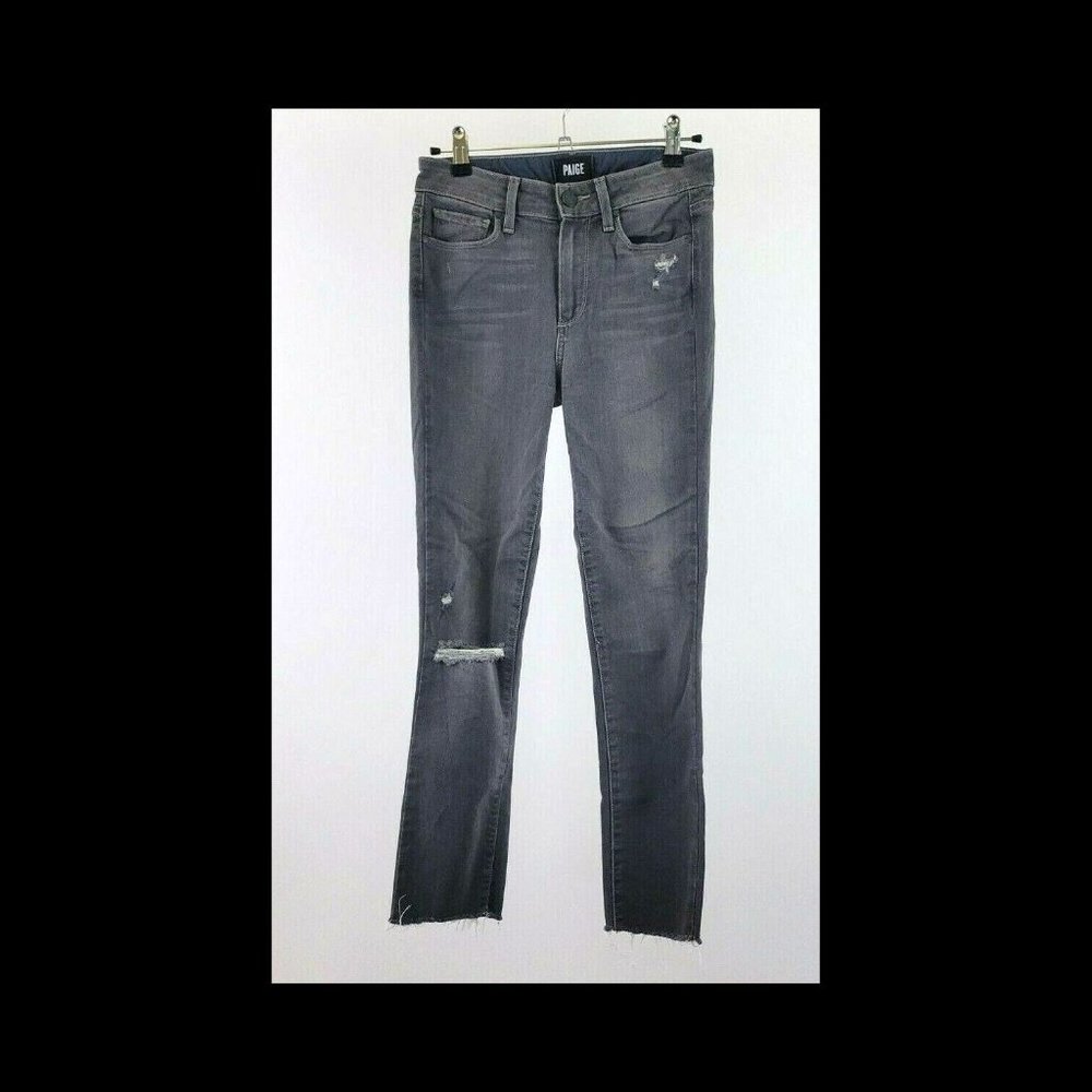 Paige Hoxton High Rise Skinny Crop Distressed Raw Hem Jean, Nila Grey
